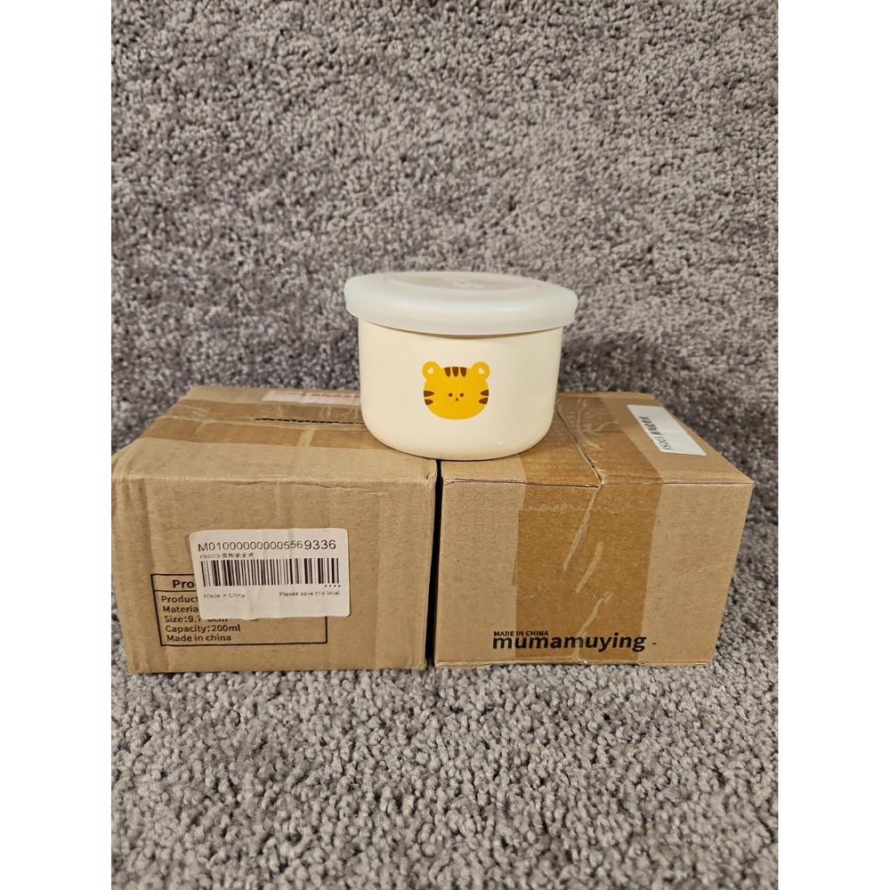 Set Of 3 Ceramic/porcelain Baby Food Storage Containers With Lids And Inside...
